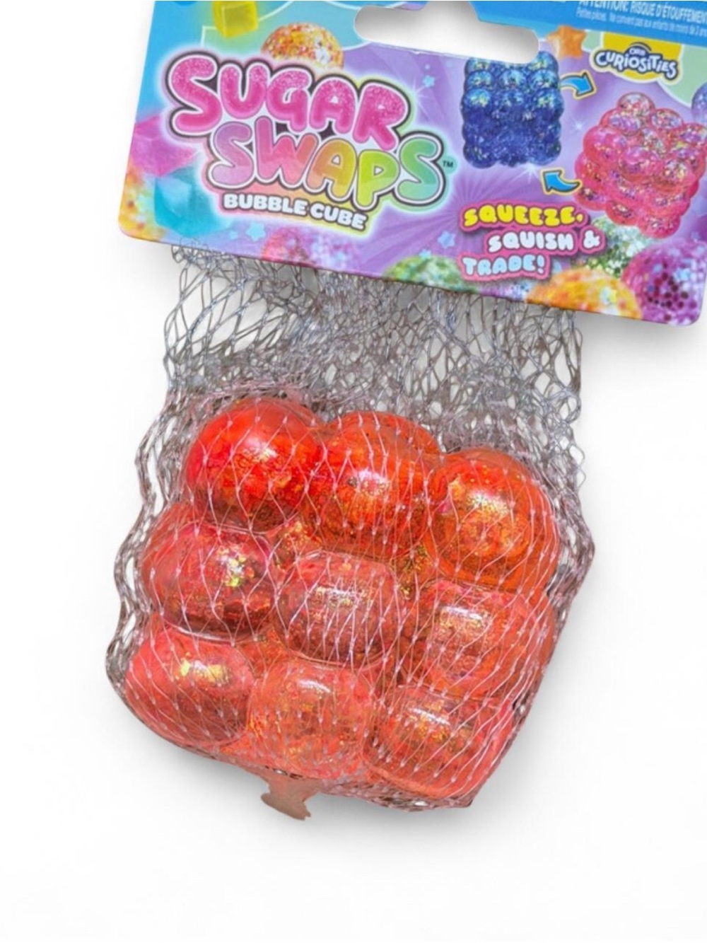 Sugar Swaps Bubble Cube Sensory Toy - Orange with Glitter soft sugar squishy